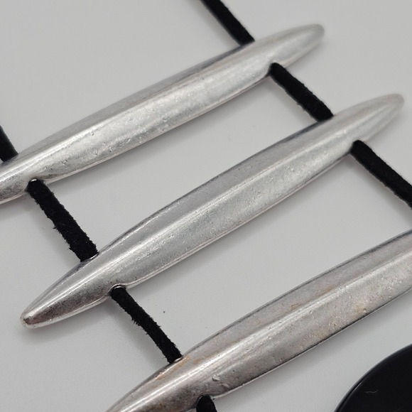 Marla Wynne HCN LG Stmt Necklace Black w/ Silver Metal Bars Fairy Goth Elegant - Picture 13 of 14